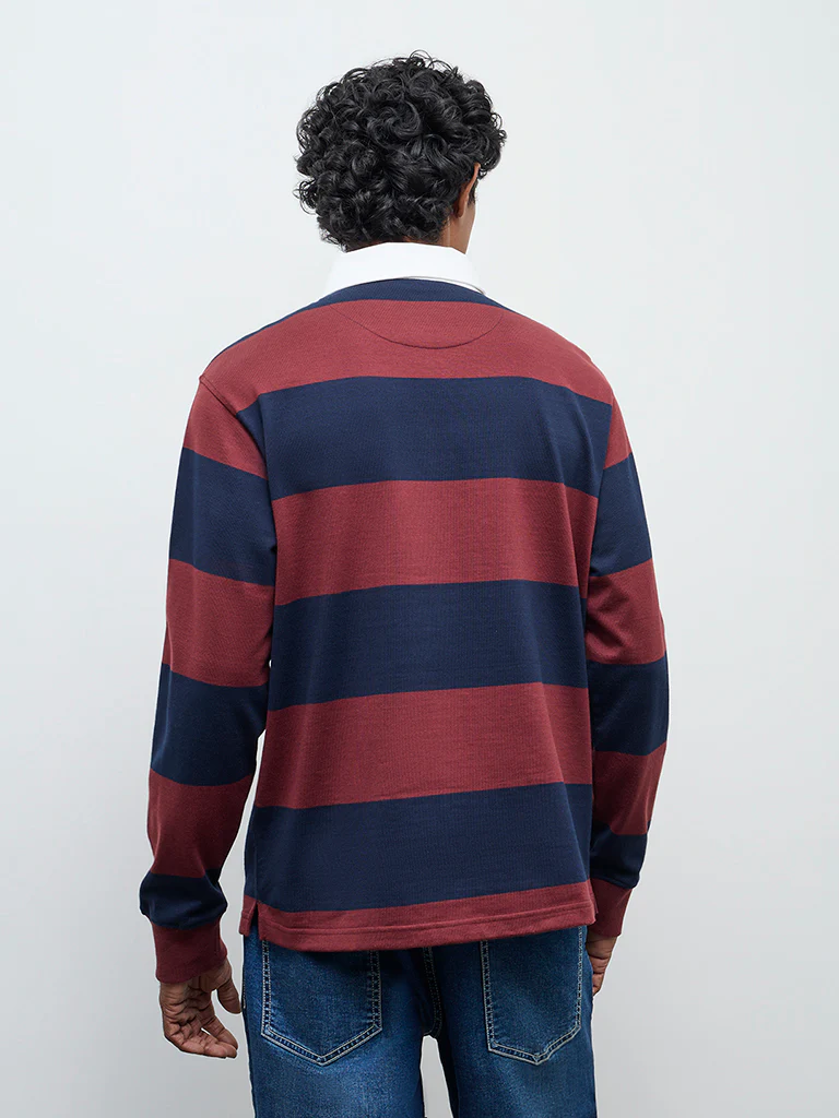 WES Casuals Rust Relaxed Fit Cotton-Blend Polo T-Shirt - Image 4