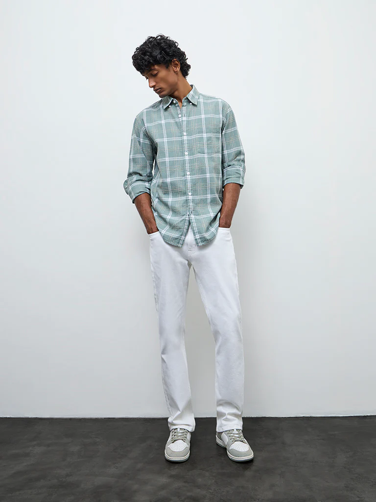 WES Casuals Sage Check Relaxed Fit Cotton Shirt