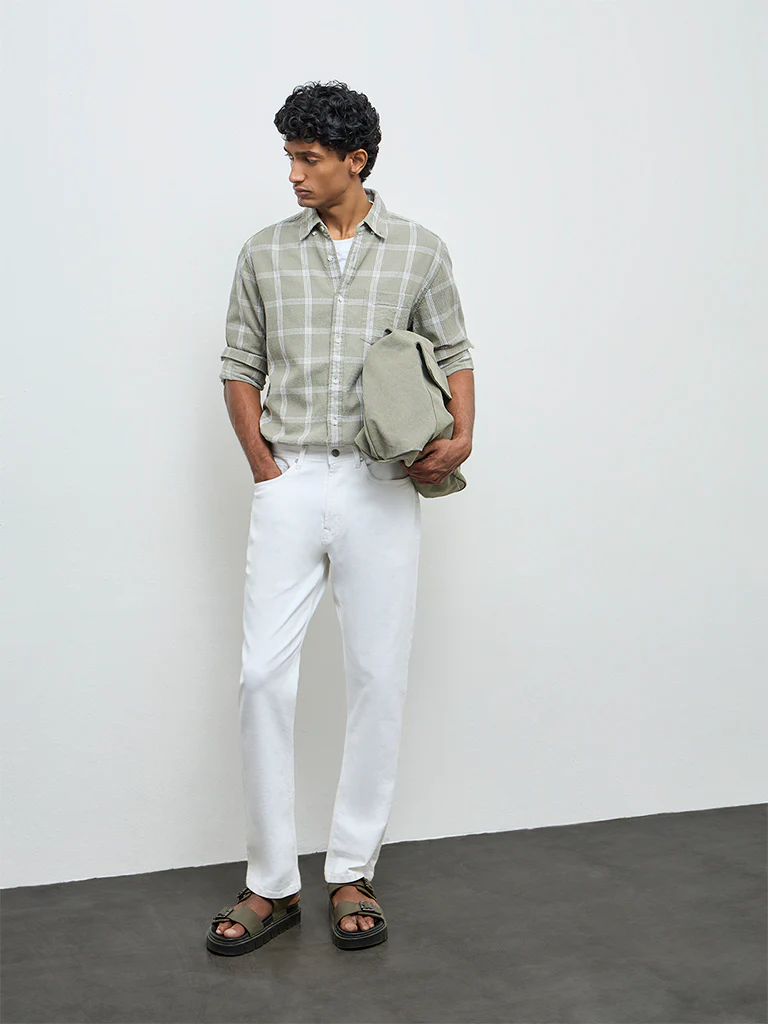 WES Casuals Sage Checks Relaxed-Fit Cotton Shirt - Image 2