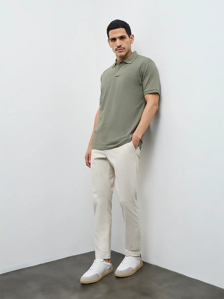 WES Casuals Sage Solid Relaxed-Fit Cotton-Blend Polo T-Shirt - Image 3
