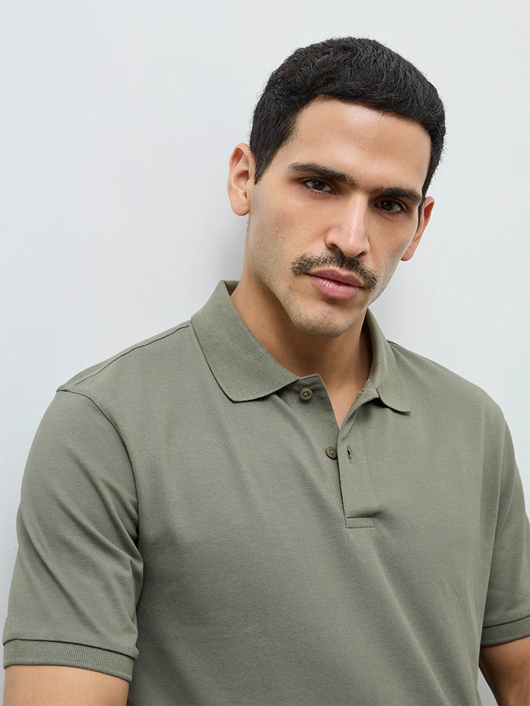 WES Casuals Sage Solid Relaxed-Fit Cotton-Blend Polo T-Shirt - Image 4