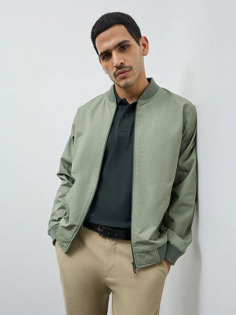 WES Casuals Sage Solid Relaxed-Fit Cotton Jacket