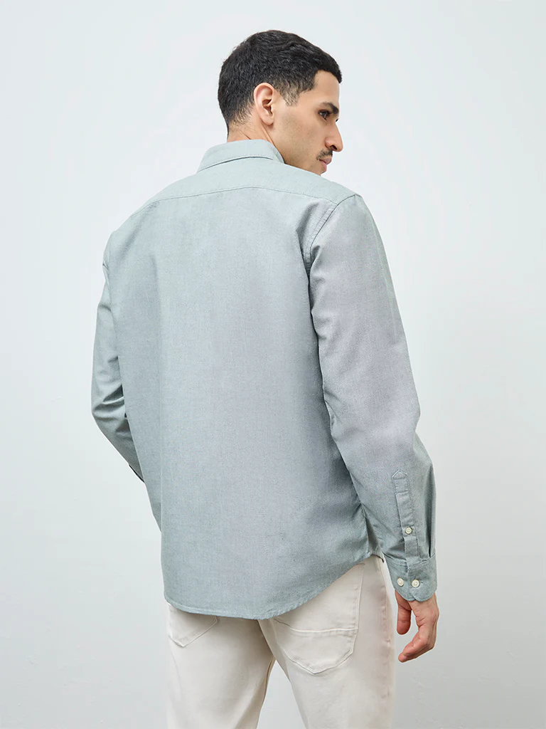 WES Casuals Sage Solid Relaxed-Fit Cotton Shirt - Image 5