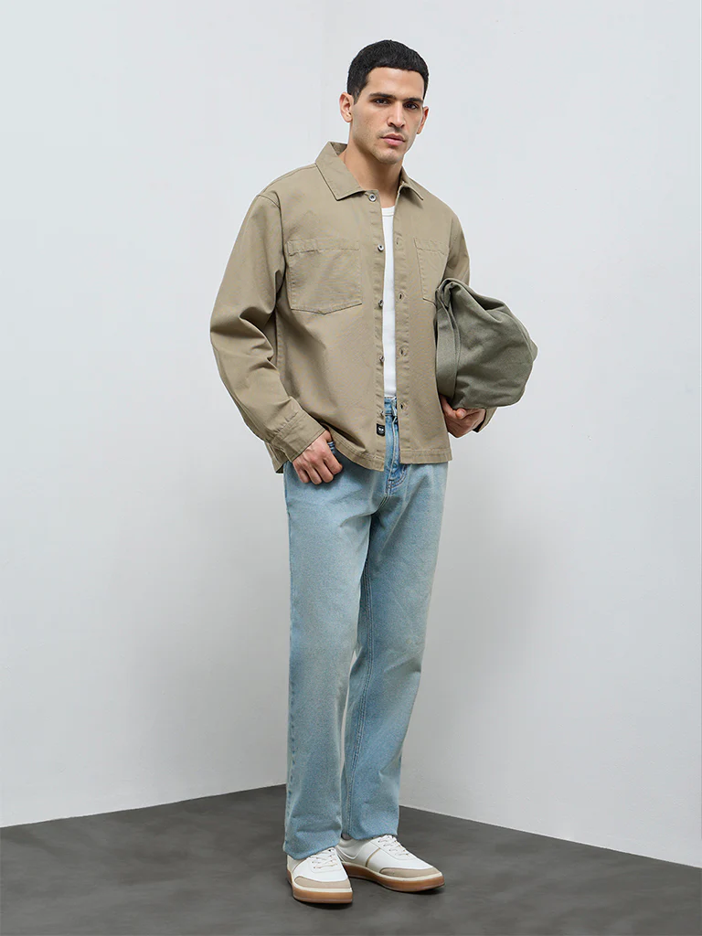 WES Casuals Sage Solid Relaxed-Fit Cotton Shirt