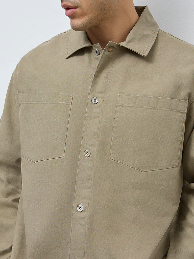 WES Casuals Sage Solid Relaxed-Fit Cotton Shirt - Image 4