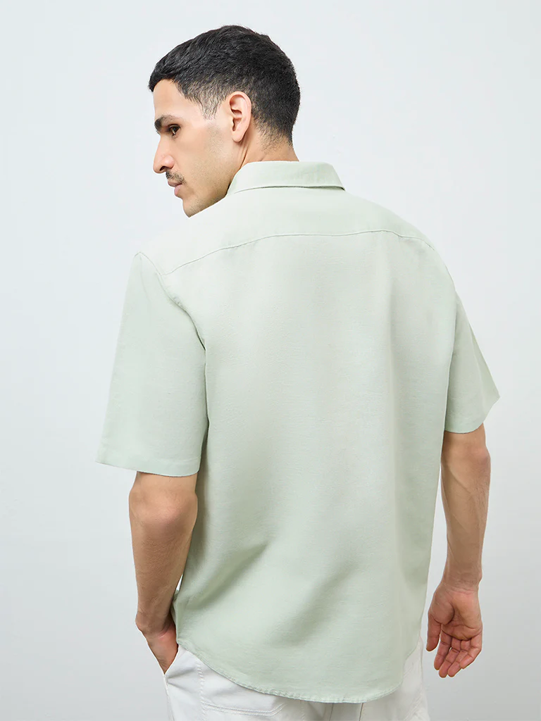WES Casuals Sage Solid Relaxed-Fit Linen-Blend Shirt - Image 5