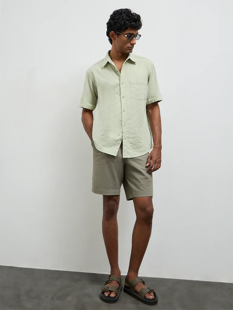 WES Casuals Sage Stripe Textured Relaxed-Fit Cotton Shirt - Image 3