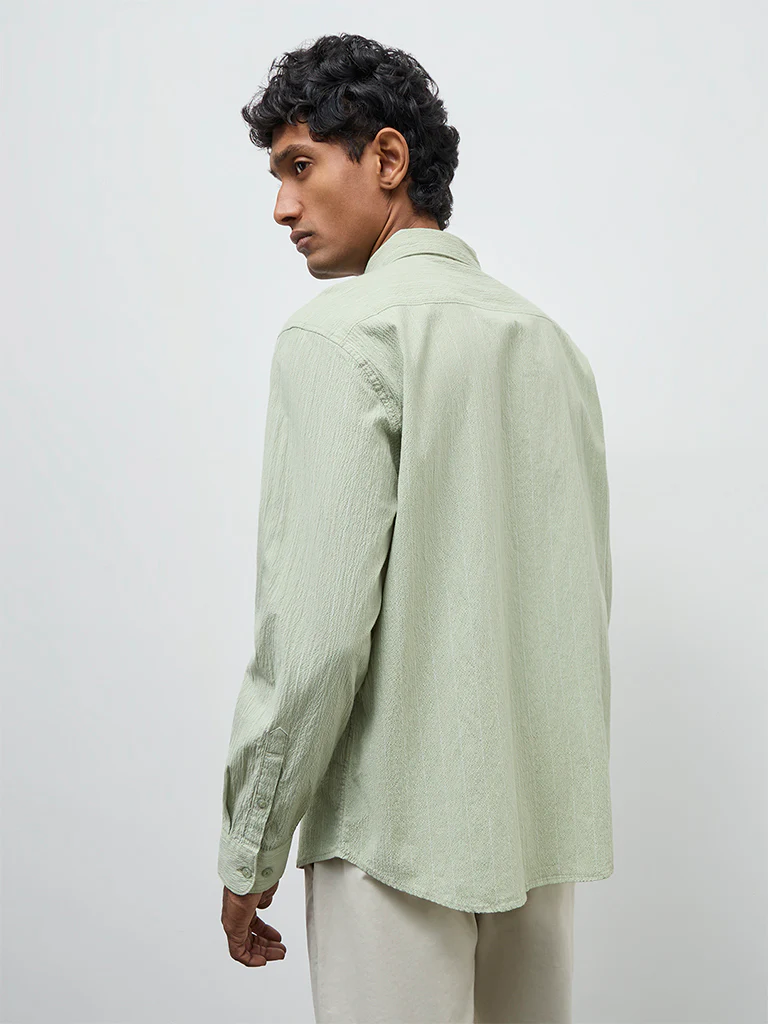 WES Casuals Sage Striped Relaxed-Fit Cotton-Blend Shirt - Image 4
