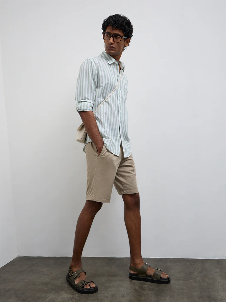 WES Casuals Sage Striped Relaxed-Fit Cotton-Blend Shirt - Image 2