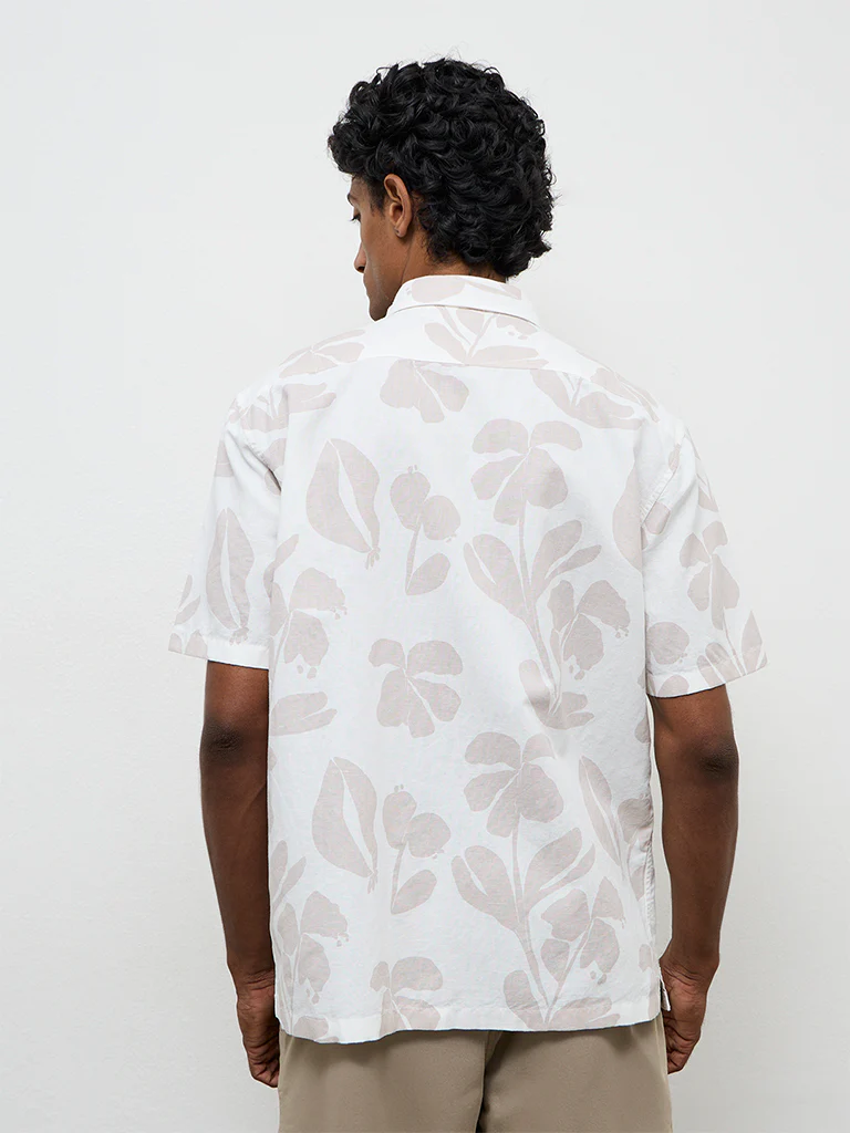 WES Casuals Taupe Botanical-Printed Cotton-Blend Relaxed-Fit Shirt - Image 4