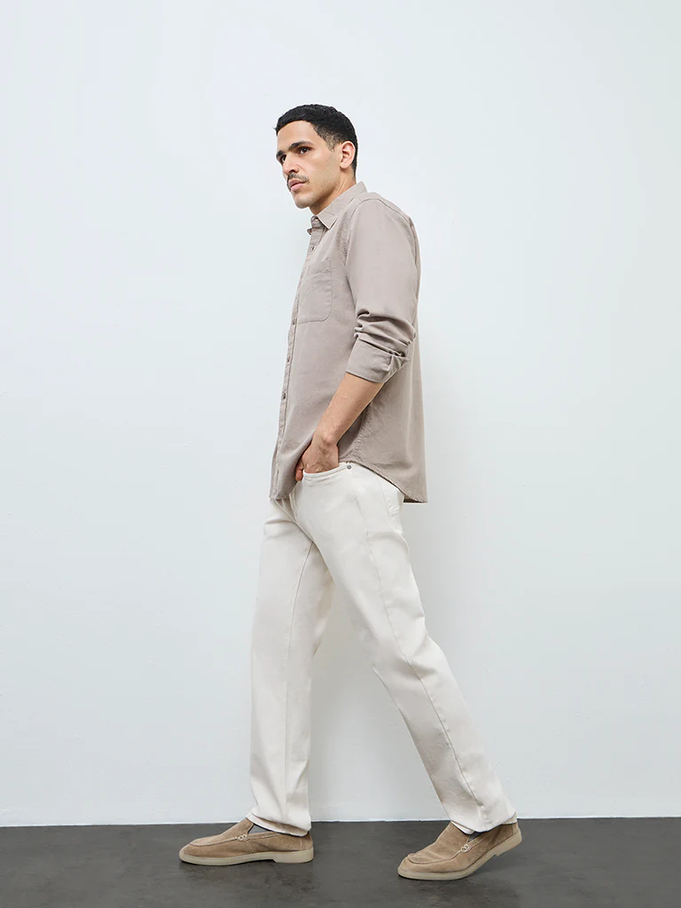 WES Casuals Taupe Relaxed-Fit Cotton-Blend Shirt - Image 2