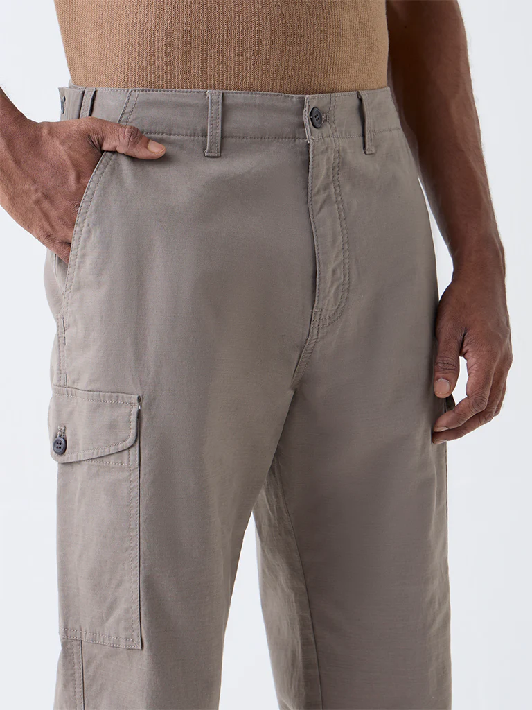 WES Casuals Taupe Relaxed-Fit Cotton Trousers - Image 4