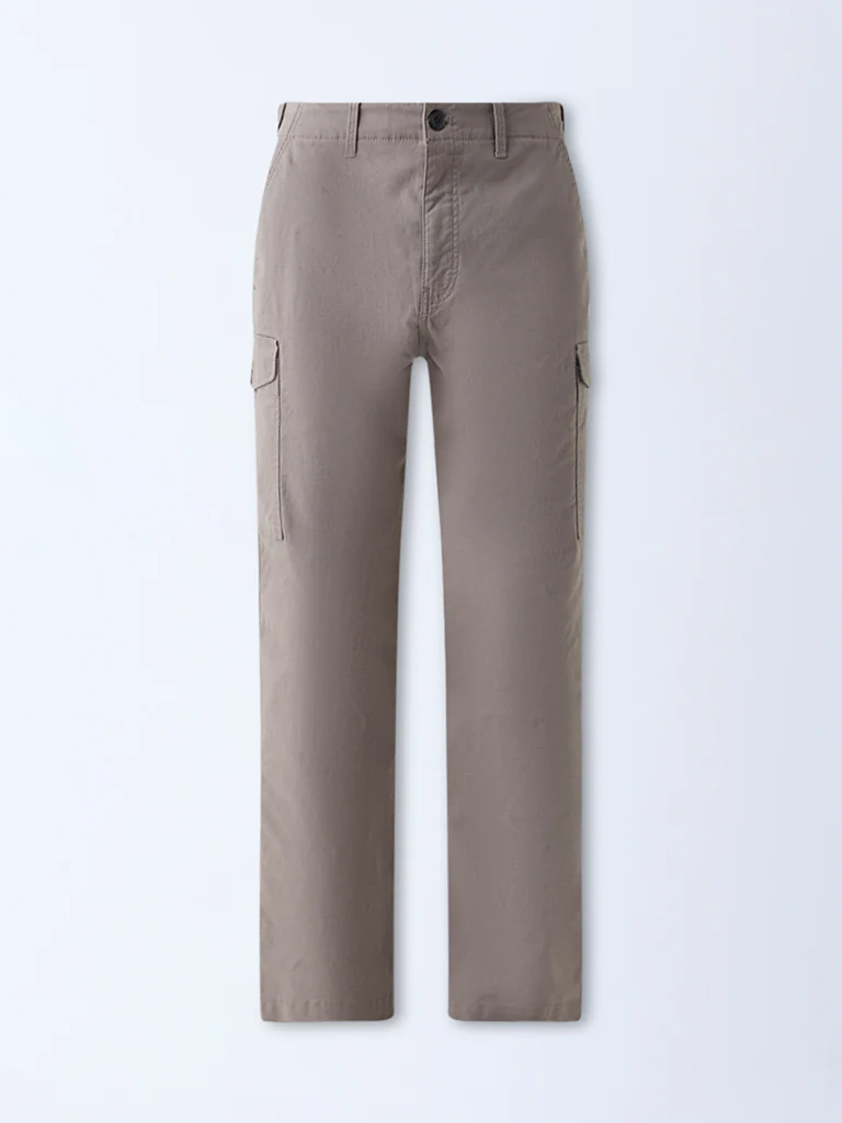 WES Casuals Taupe Relaxed-Fit Cotton Trousers - Image 6