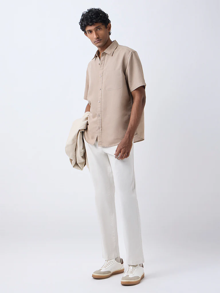 WES Casuals Taupe Relaxed-Fit Linen-Blend Shirt - Image 2