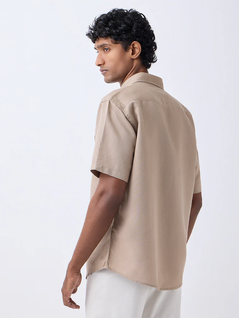 WES Casuals Taupe Relaxed-Fit Linen-Blend Shirt - Image 4
