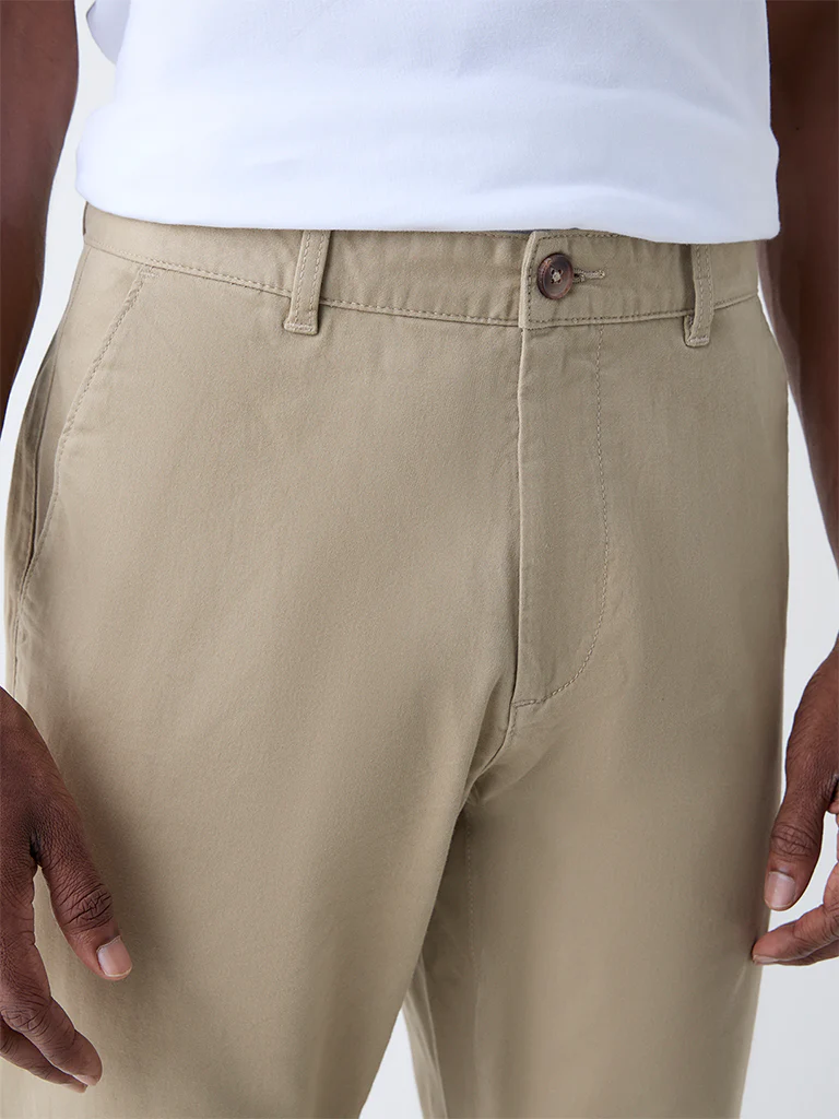 WES Casuals Taupe Relaxed-Fit Mid-Rise Cotton-Blend Chinos - Image 4