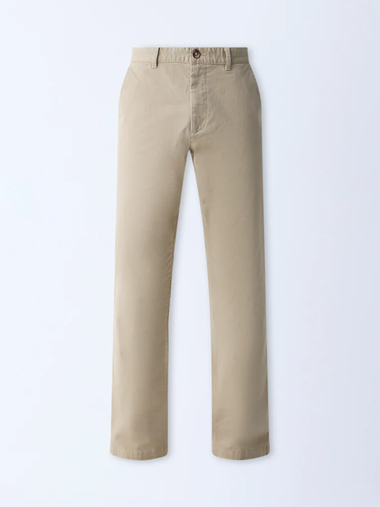 WES Casuals Taupe Relaxed-Fit Mid-Rise Cotton-Blend Chinos - Image 6