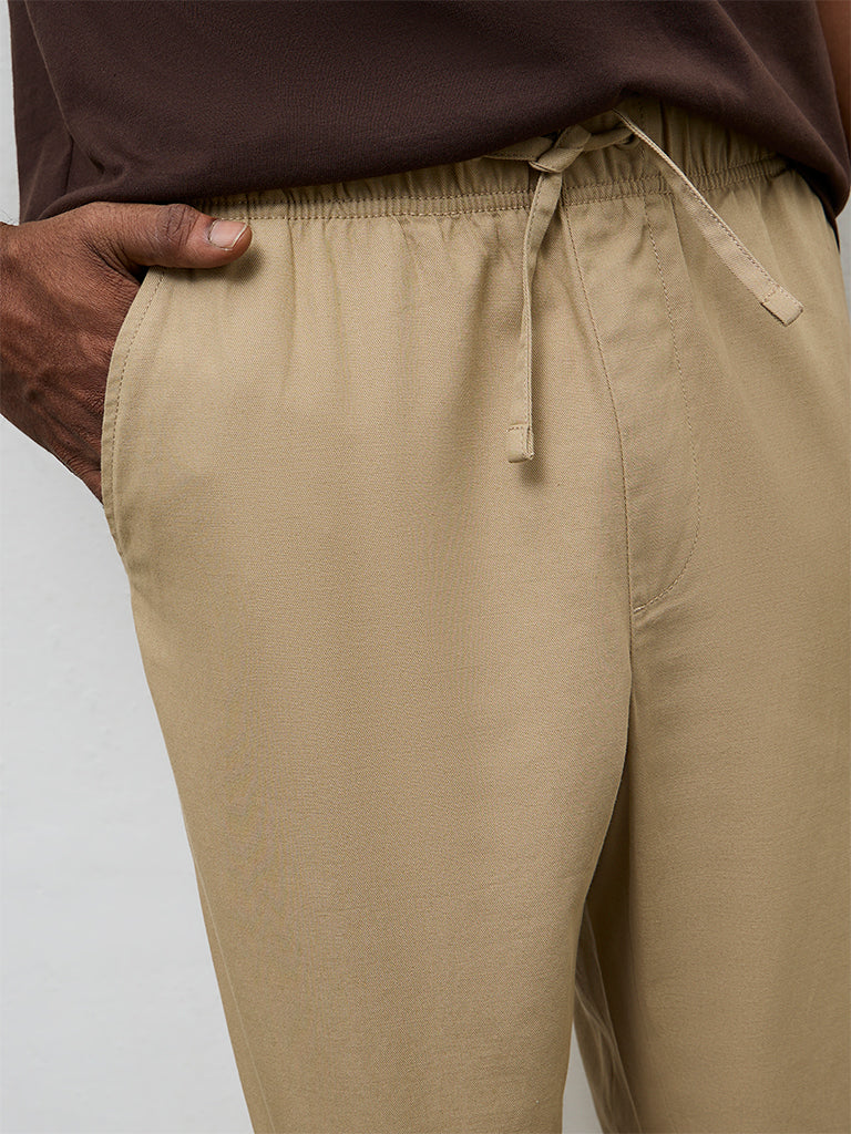 WES Casuals Taupe Relaxed-Fit Mid-Rise Cotton-Blend Chinos - Image 4