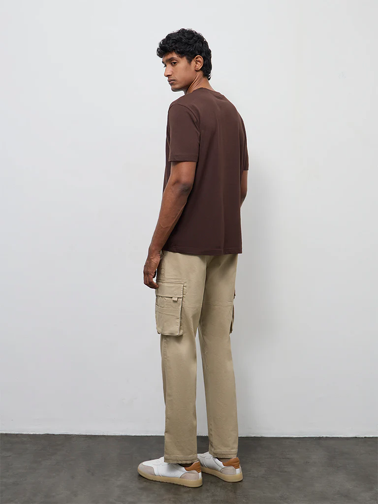 WES Casuals Taupe Relaxed-Fit Mid-Rise Cotton Cargo Pants - Image 5