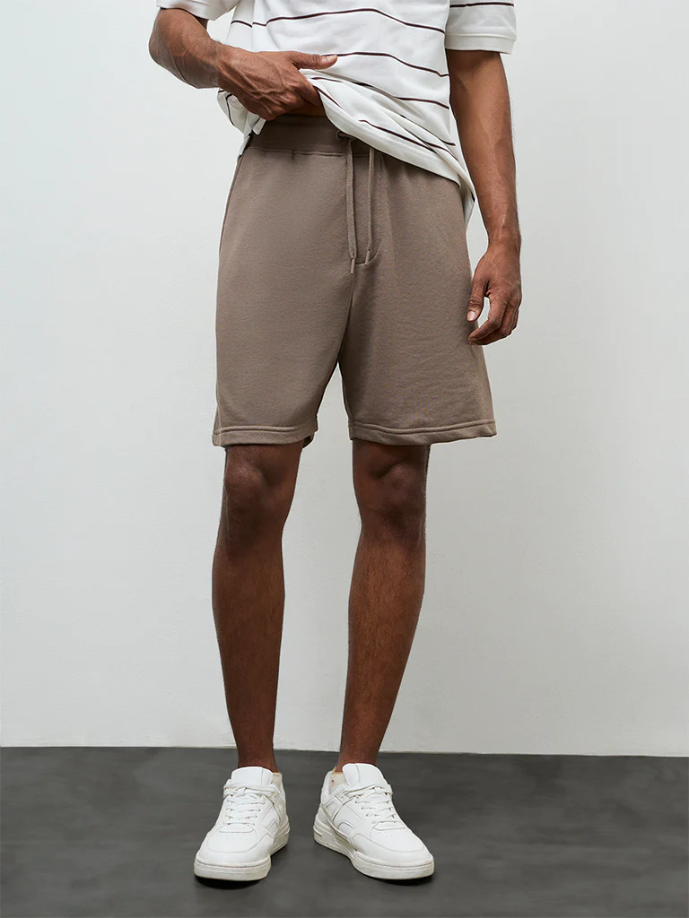 WES Casuals Taupe Relaxed-Fit Shorts - Image 3