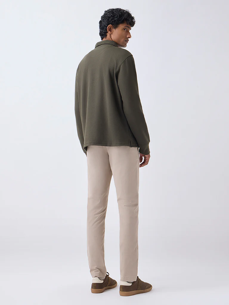 WES Casuals Taupe Slim-Fit Mid-Rise Cotton-Blend Trousers - Image 5