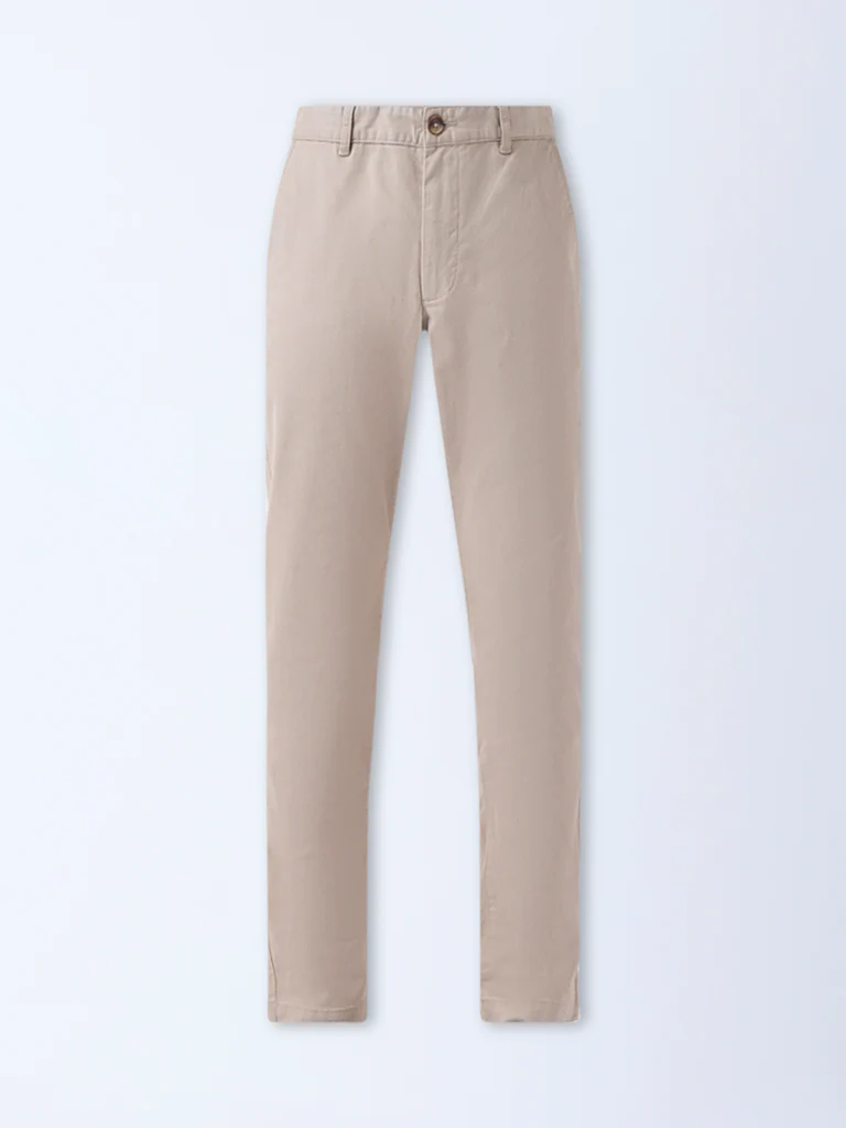 WES Casuals Taupe Slim-Fit Mid-Rise Cotton-Blend Trousers - Image 6