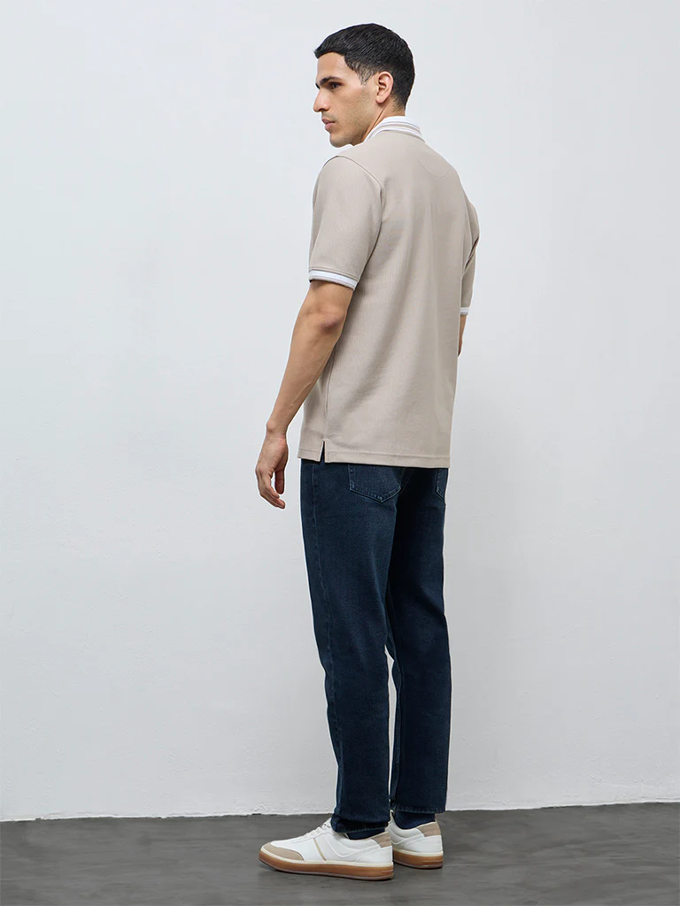 WES Casuals Taupe Textured Relaxed-Fit Polo T-Shirt - Image 5