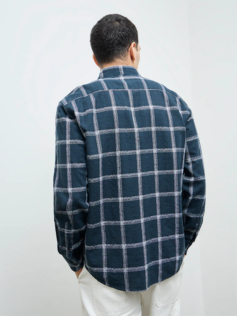 WES Casuals Teal Checks Design Relaxed-Fit Cotton Shirt - Image 4