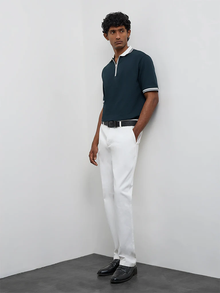 WES Casuals Teal Relaxed-Fit Textured Quarter-Zip Polo T-Shirt - Image 3