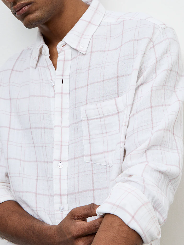 WES Casuals White Checkered Relaxed-Fit Cotton Shirt - Image 3