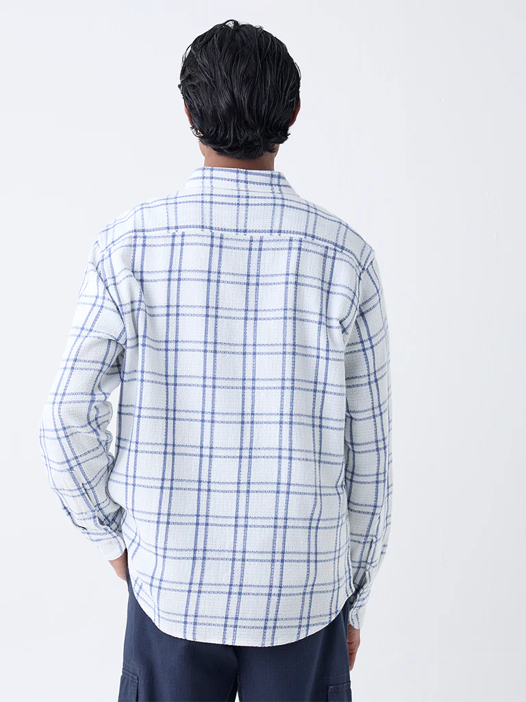 WES Casuals White Checks Detailed Relaxed-Fit Cotton Shirt - Image 4