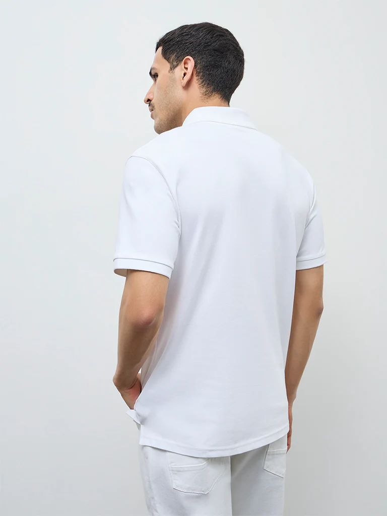 WES Casuals White Relaxed-Fit Cotton-Blend Polo T-Shirt - Image 4