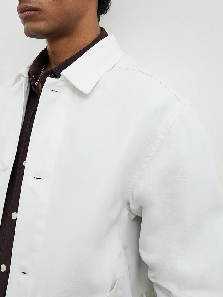 WES Casuals White Relaxed-Fit Cotton Jacket - Image 3