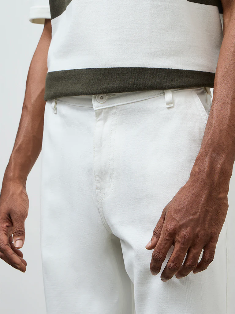WES Casuals White Relaxed-Fit Mid-Rise Cotton Trousers - Image 4