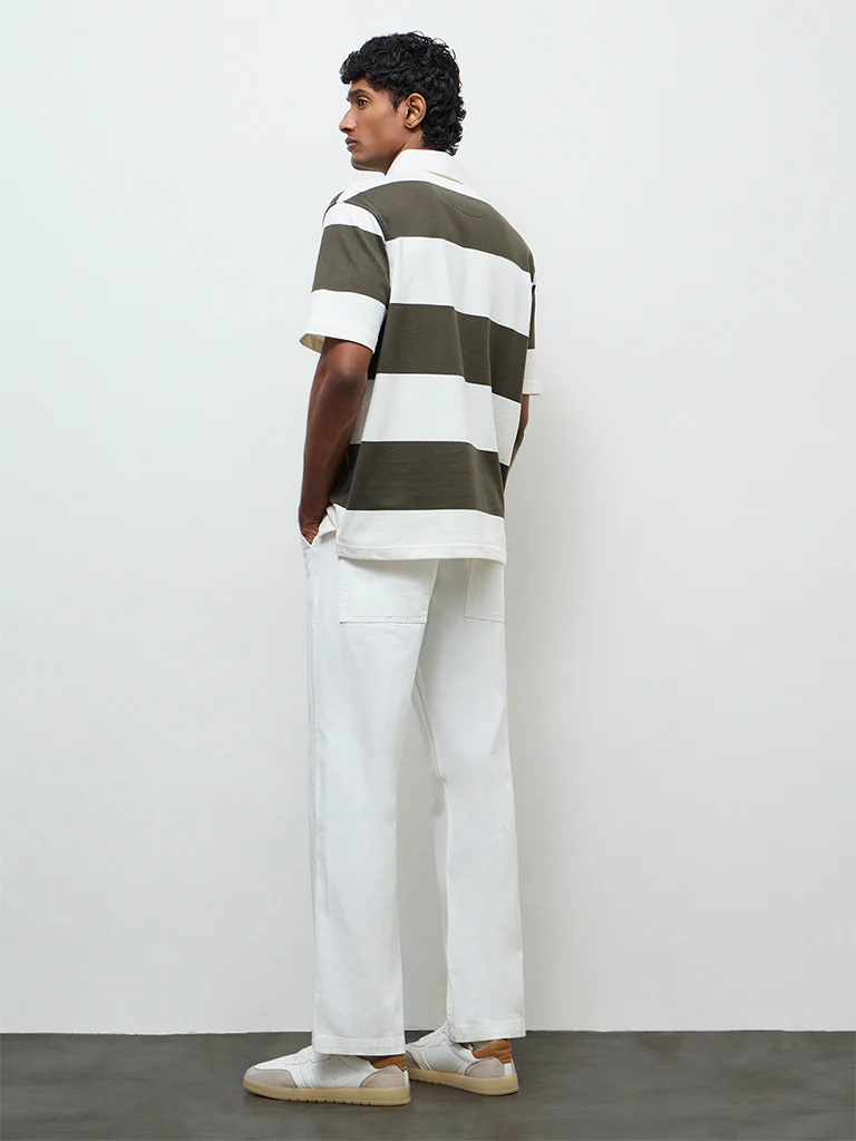 WES Casuals White Relaxed-Fit Mid-Rise Cotton Trousers - Image 5