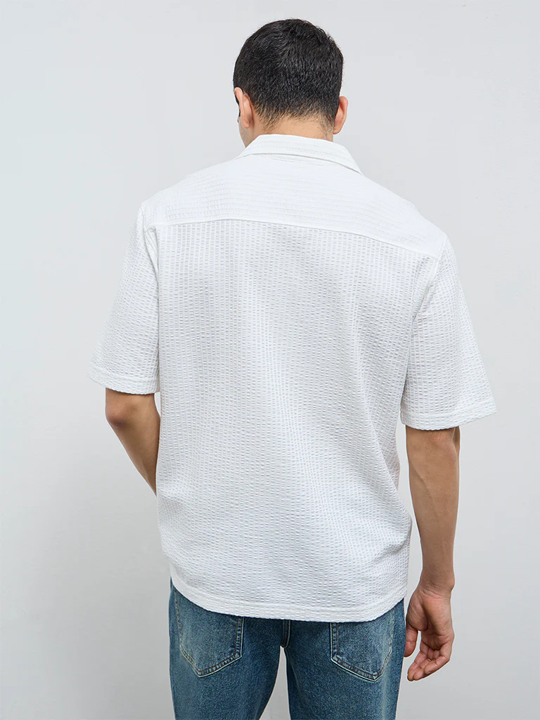 WES Casuals White Seersucker Striped Relaxed-Fit Shirt - Image 5