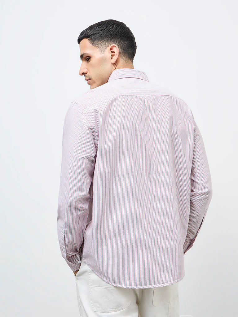WES Casuals White Striped Relaxed Fit Cotton Shirt - Image 4