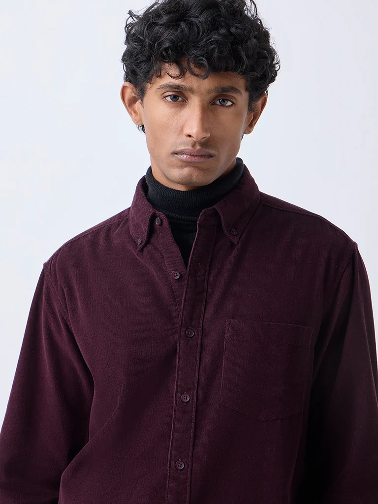 WES Casuals Wine Relaxed-Fit Corduroy Shirt - Image 4