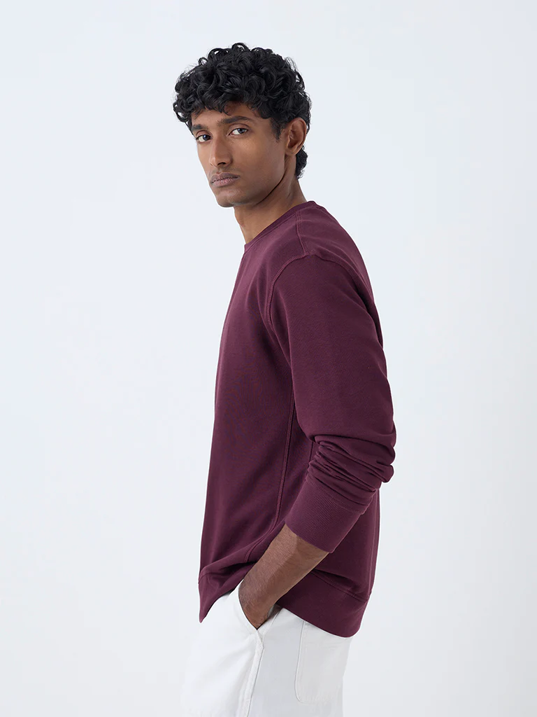 WES Casuals Wine Relaxed-Fit Cotton-Blend Sweatshirt - Image 3