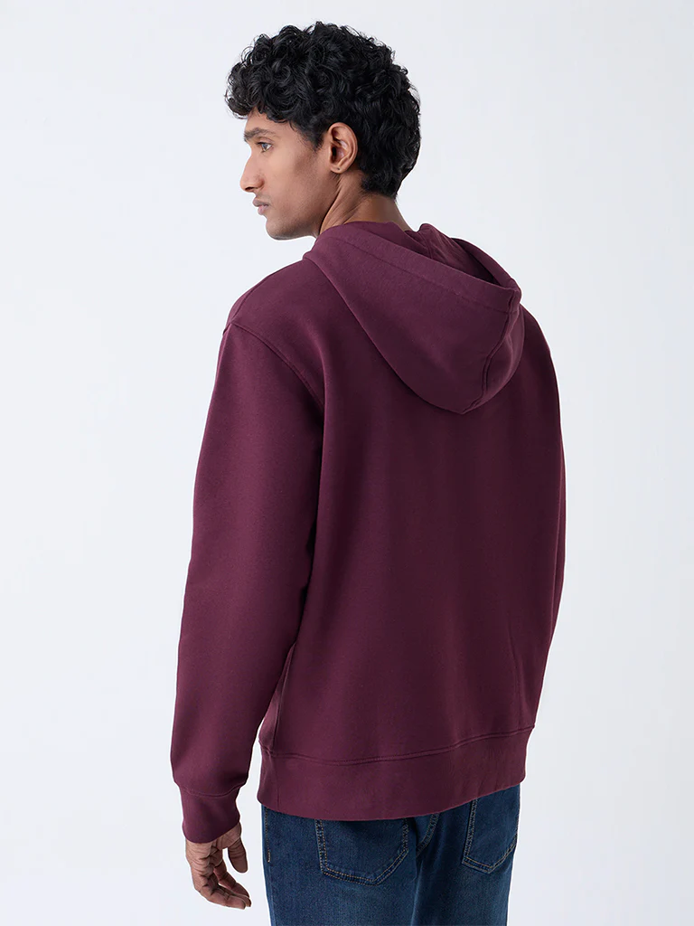 WES Casuals Wine Solid Relaxed-Fit Cotton-Blend Hoodie - Image 5