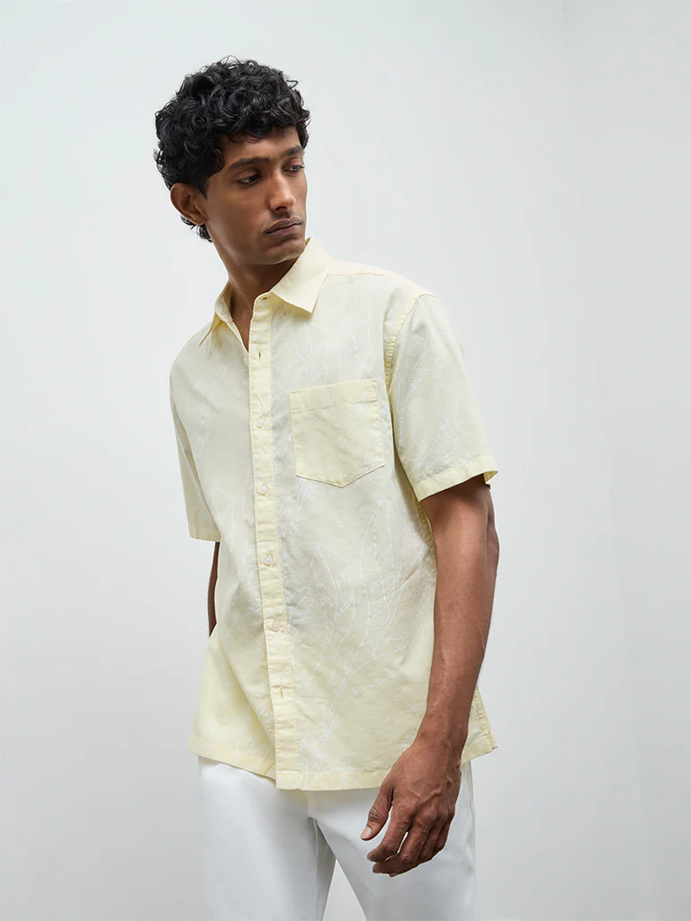WES Casuals Yellow Relaxed-Fit Cotton-Blend Shirt