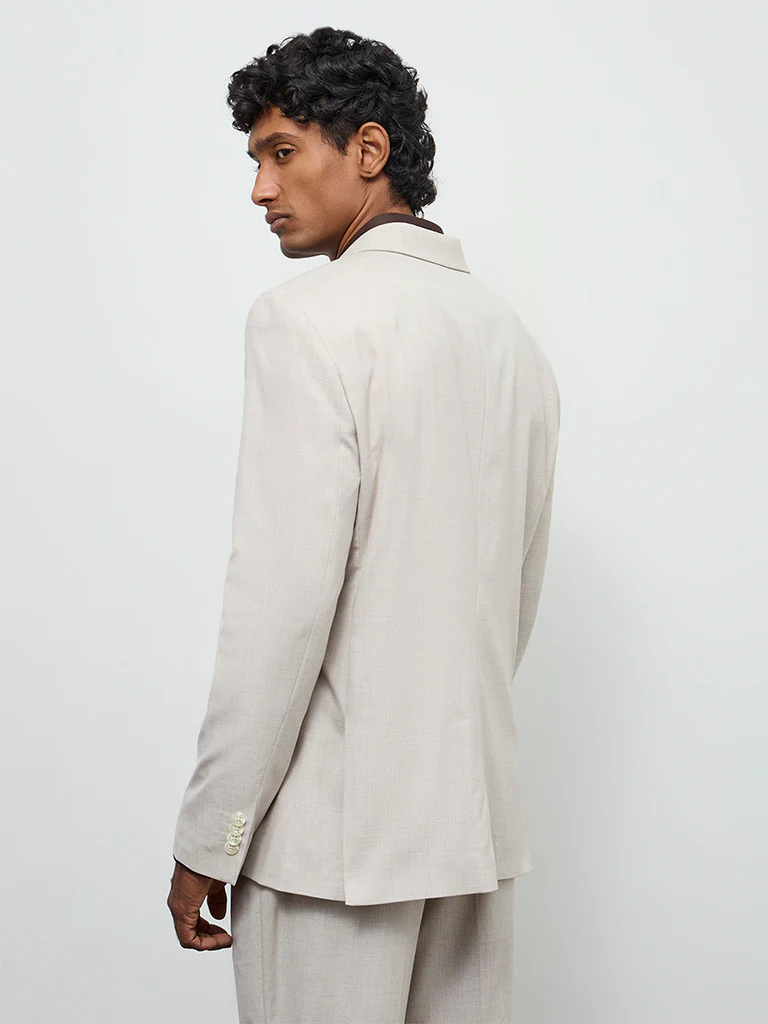 WES Formals Beige Checkered Slim-Fit Blazer - Image 4