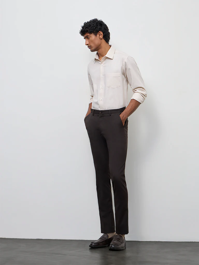 WES Formals Beige Relaxed-Fit Cotton Shirt - Image 2