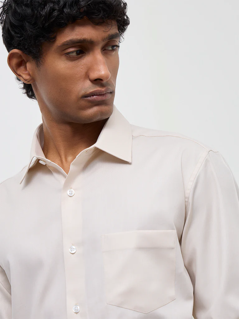 WES Formals Beige Relaxed-Fit Cotton Shirt - Image 3