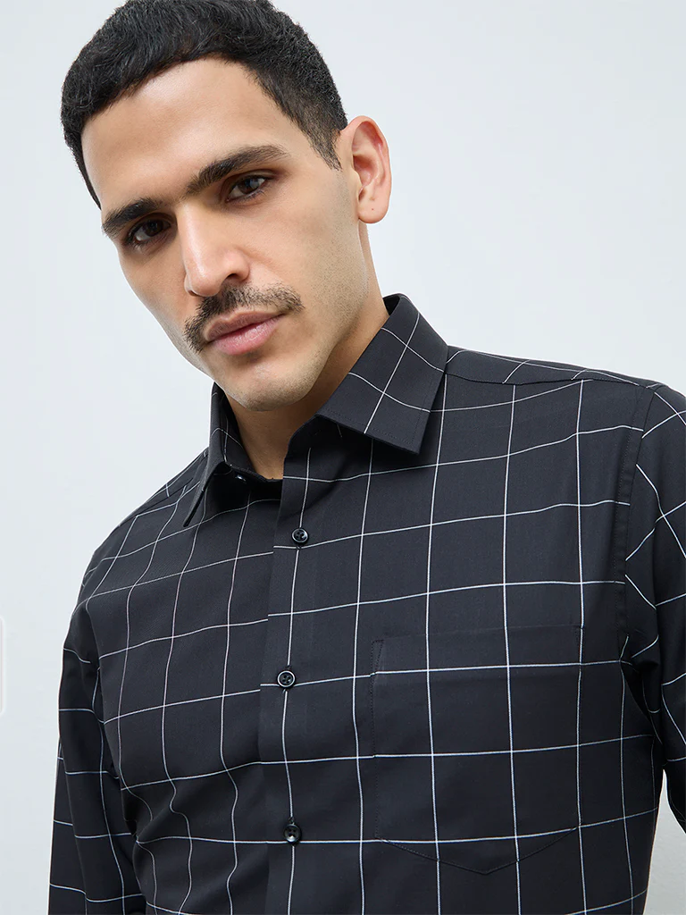 WES Formals Black Checked Ultra Slim-Fit Cotton Shirt - Image 3