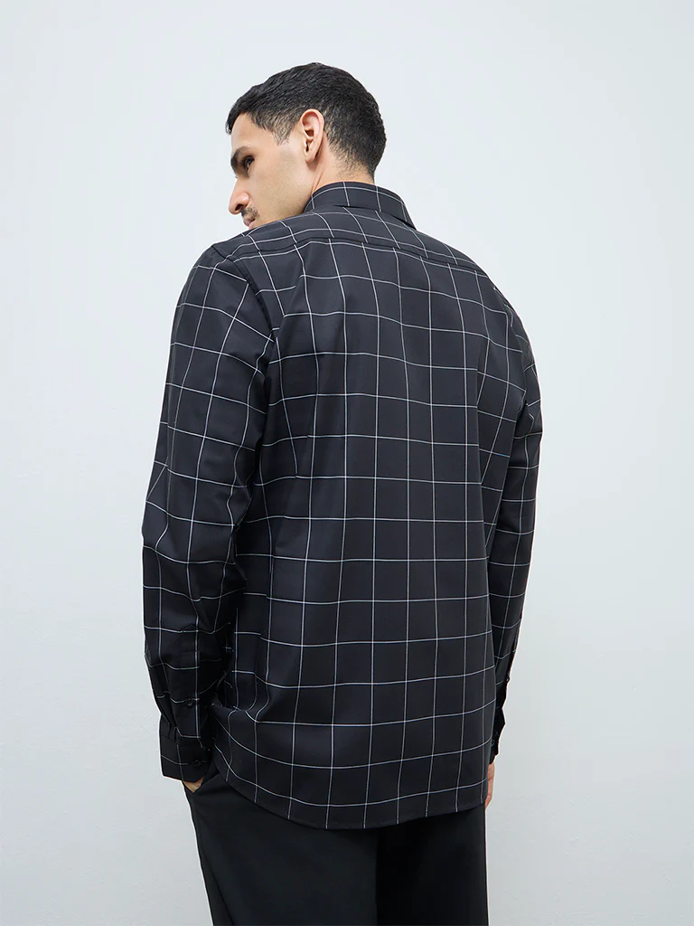 WES Formals Black Checked Ultra Slim-Fit Cotton Shirt - Image 4
