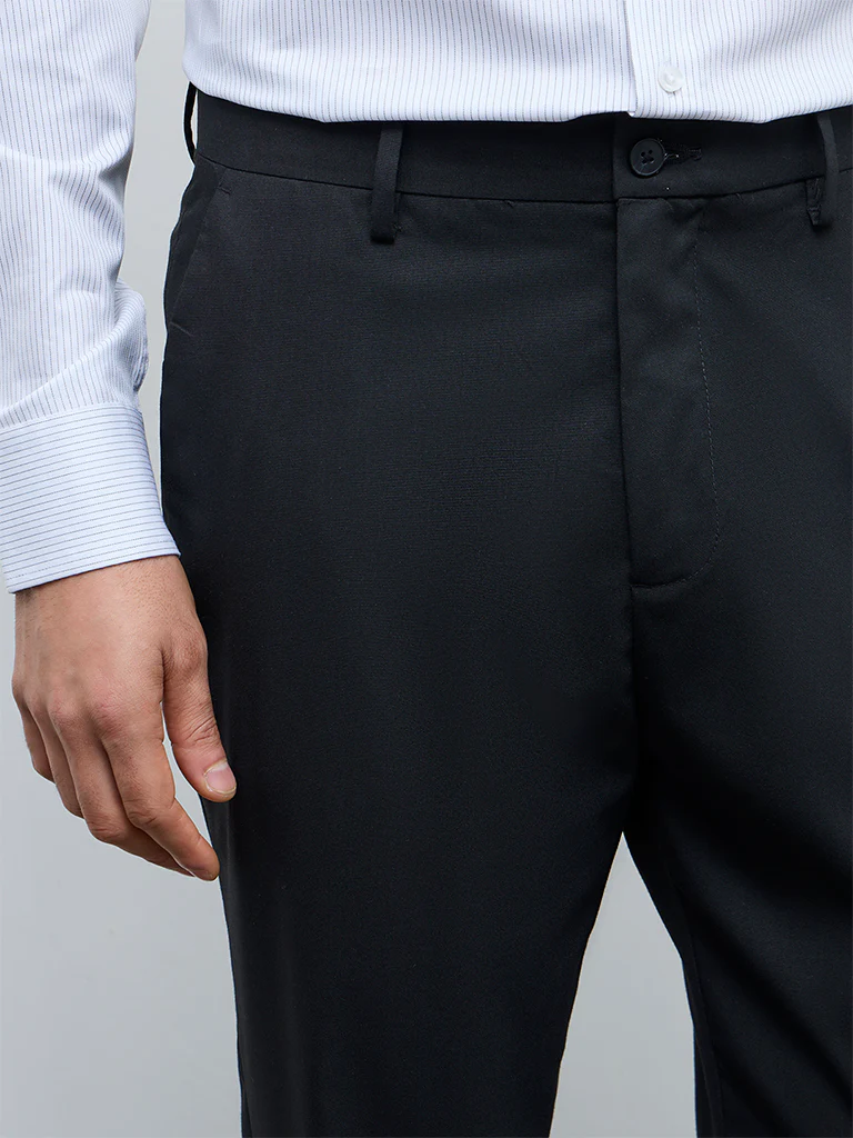 WES Formals Black Relaxed-Fit Mid-Rise Trousers - Image 4