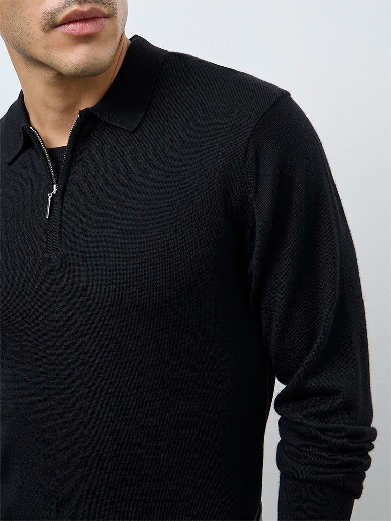 WES Formals Black Relaxed-Fit Quarter-Zip Sweater - Image 4