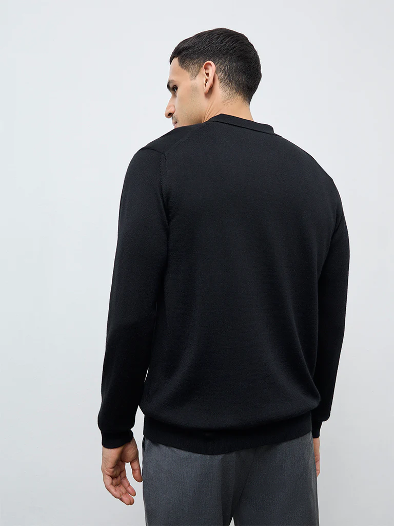 WES Formals Black Relaxed-Fit Quarter-Zip Sweater - Image 5