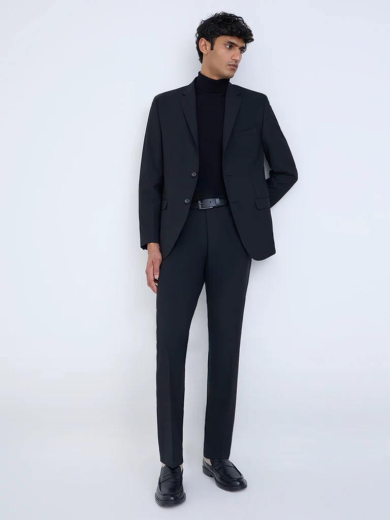 WES Formals Black Slim-Fit Blazer
